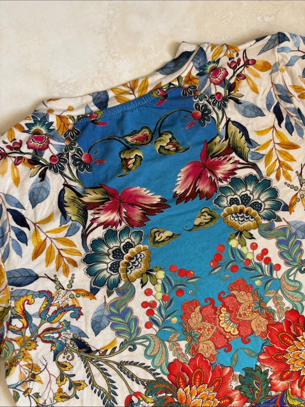 Johnny Was Blue Multi Floral Short Sleeve Tee - Picture 10 of 10